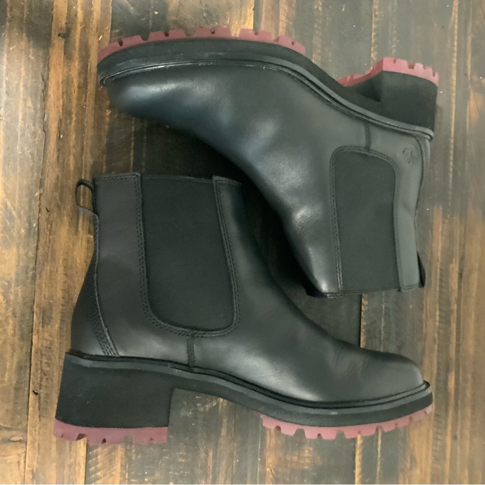 Timberland Kori Park Chelsea boots black leather block heel and red sole Sz 9.5 - Picture 4 of 10
